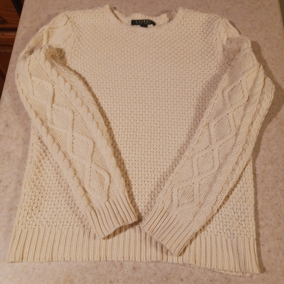 Lauren Ralph Lauren Textured Crew Neck Knit Sweater Cream Size L - Picture 4 of 12